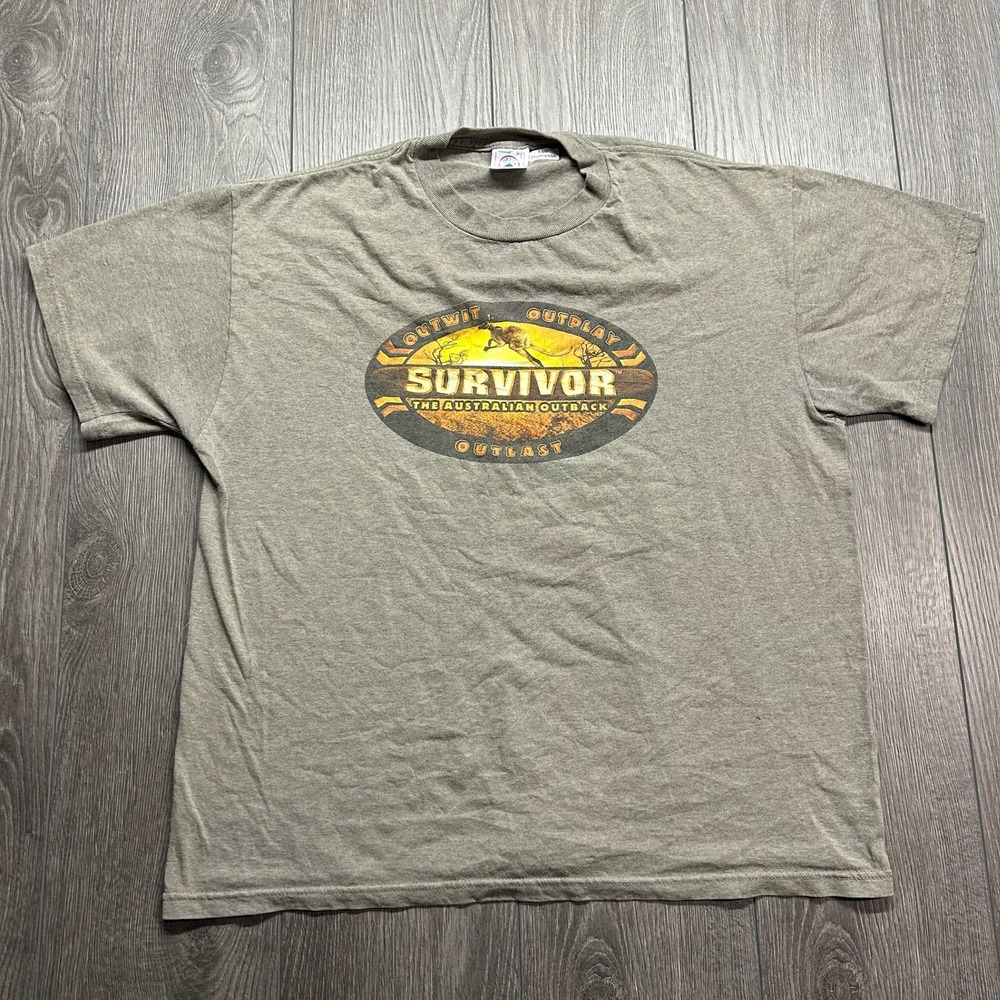 Vintage Survivor The Australian Outback T-Shirt Mens Large Delta Pro Weight Grey